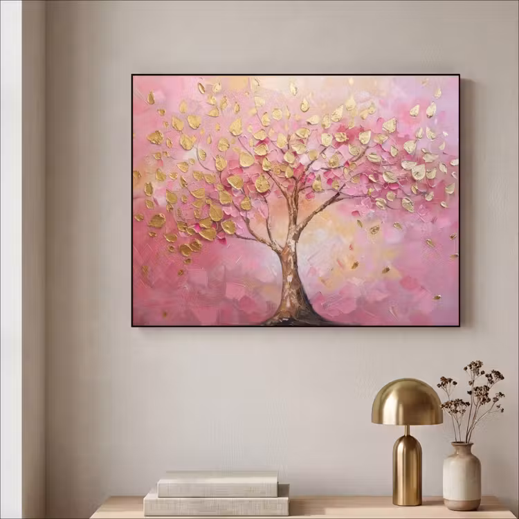 Boom - Roze - Goud - Modern Textielframe zwart klein -sfeer2