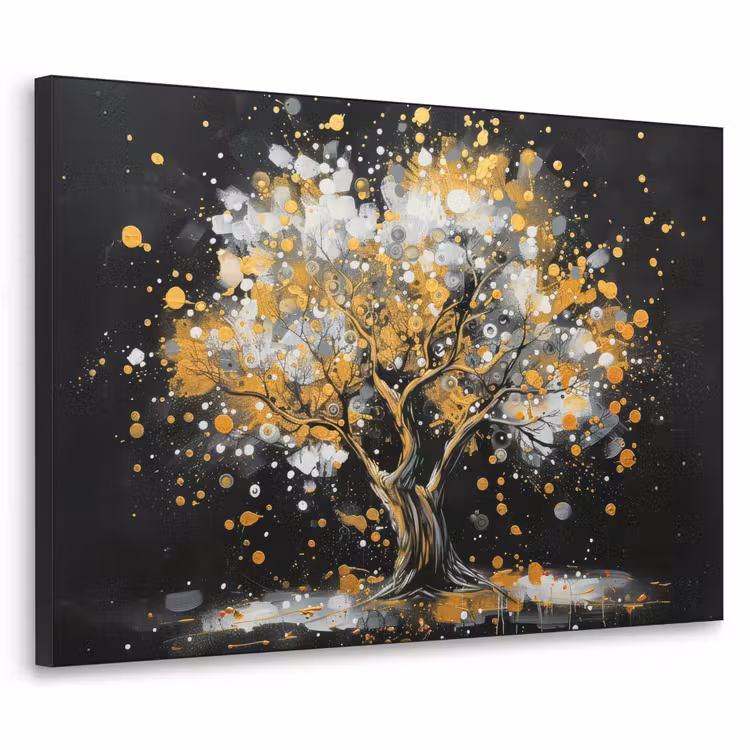 Boom - Zwart - Goud - Wit - Modern Textielframe zwart klein -3d
