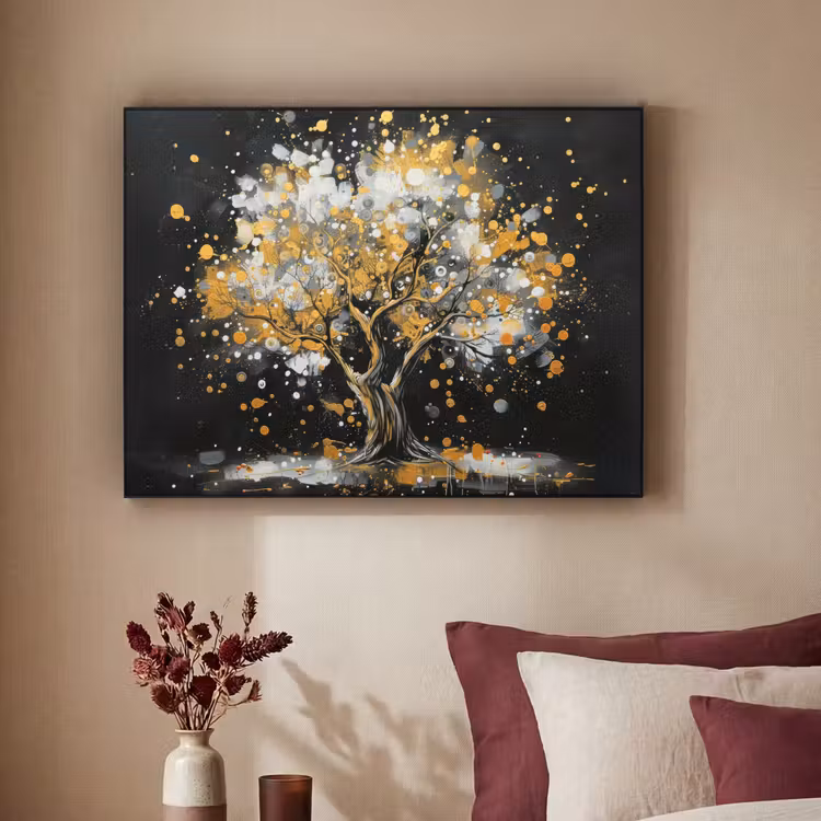 Boom - Zwart - Goud - Wit - Modern Textielframe zwart klein -sfeer1