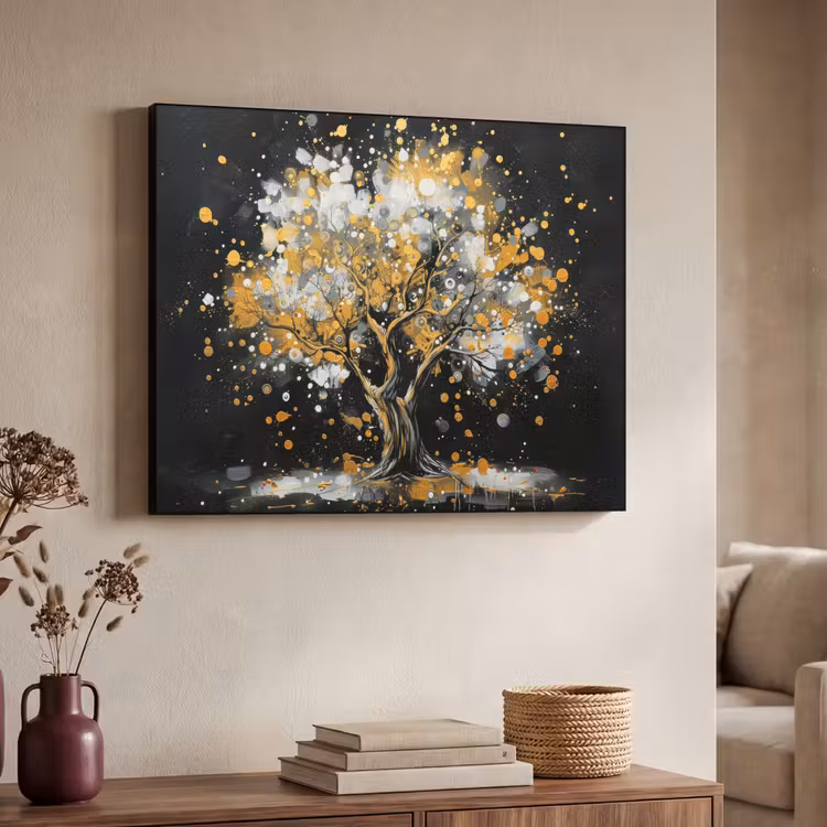 Boom - Zwart - Goud - Wit - Modern Textielframe zwart klein -sfeer3