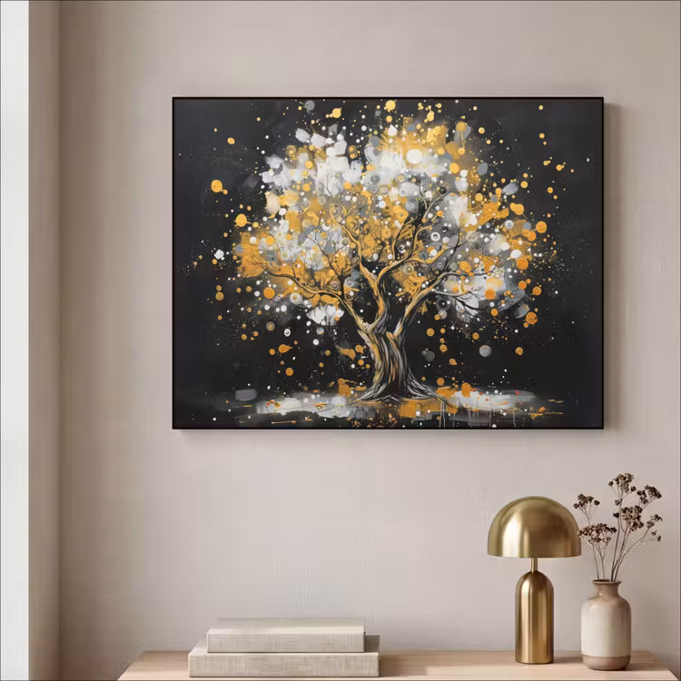 Boom - Zwart - Goud - Wit - Modern Textielframe zwart klein -sfeer2