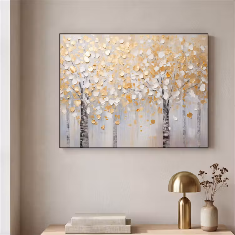 Bomen - Aquarel - Kunst - Natuur Textielframe zwart klein -sfeer2