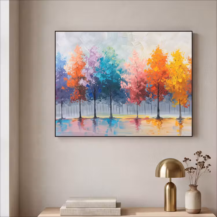 Bomen - Kleurrijk - Natuur - Abstract Textielframe zwart klein -sfeer2