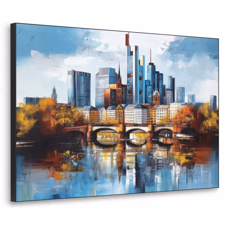 Bomen Frankfurt- Stad - Skyline - Brug Textielframe - compleet frame klein -3d