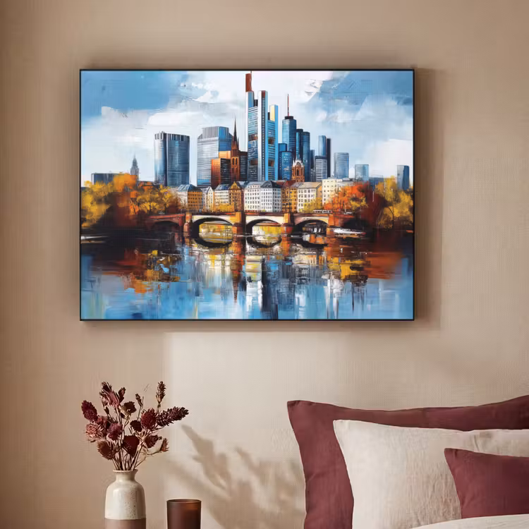 Bomen Frankfurt- Stad - Skyline - Brug Textielframe zwart klein -sfeer1