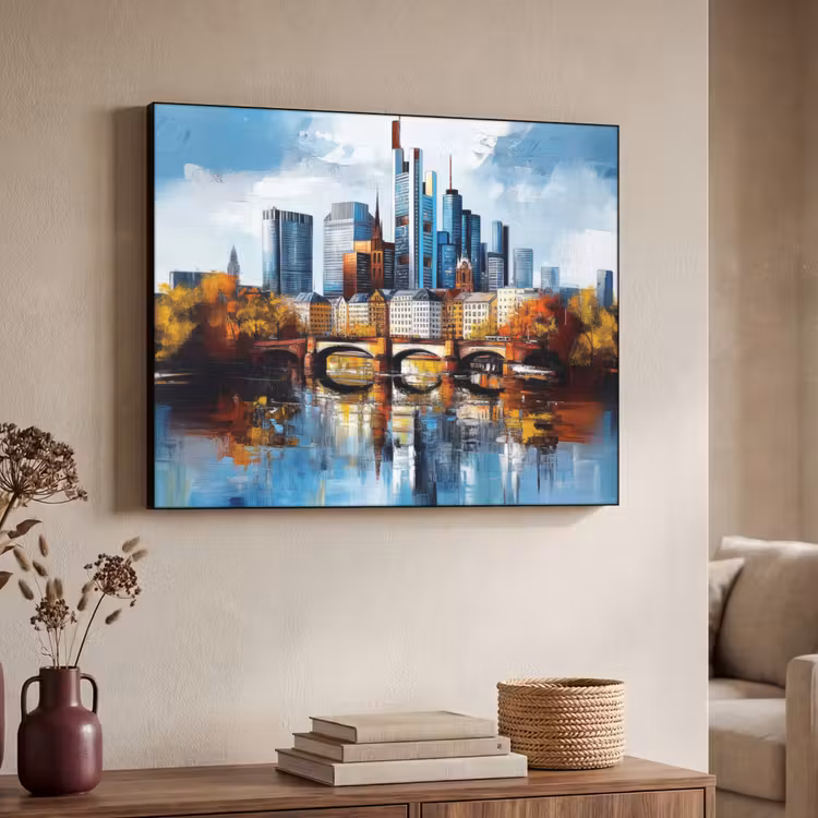 Bomen Frankfurt- Stad - Skyline - Brug Textielframe zwart klein -sfeer3