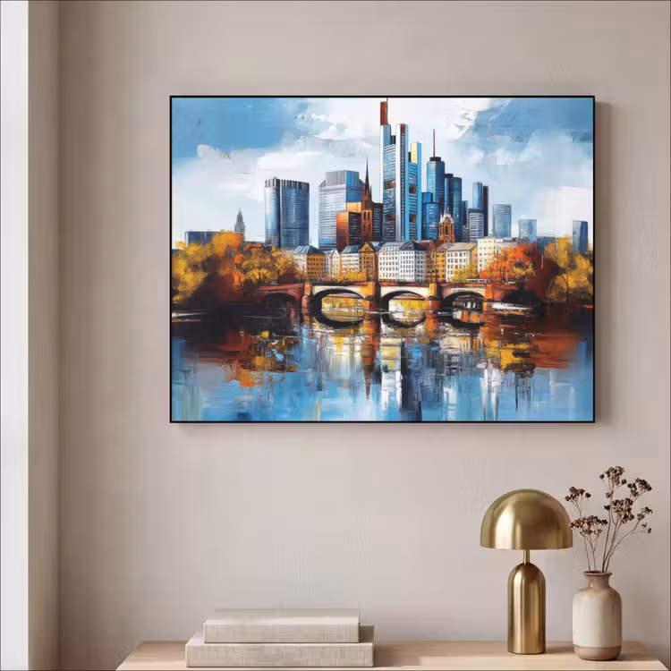 Bomen Frankfurt- Stad - Skyline - Brug Textielframe - compleet frame klein -sfeer2