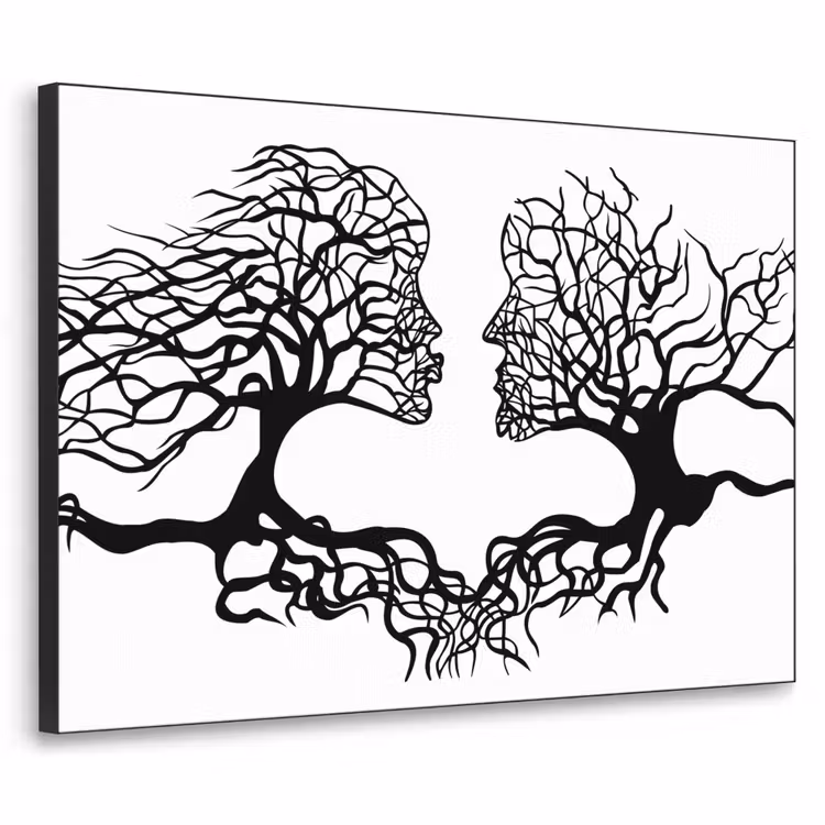 Bomen - Gezicht - Kunst - Abstract Textielframe - compleet frame klein -3d