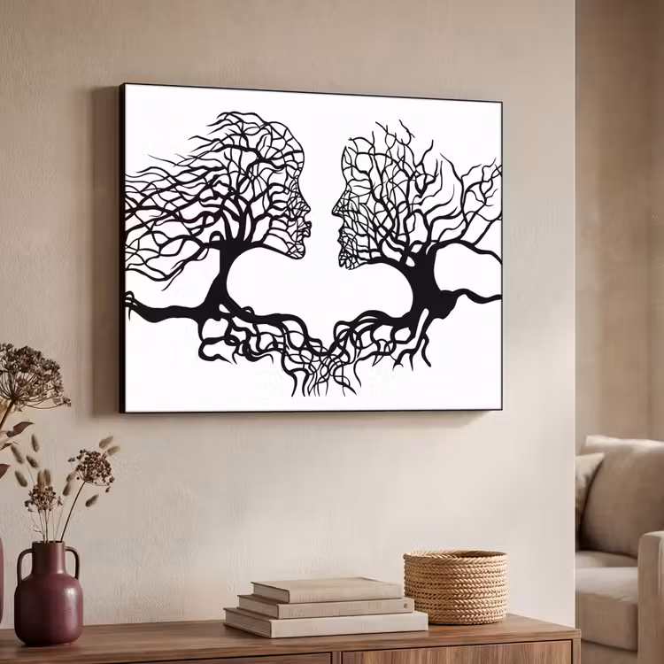 Bomen - Gezicht - Kunst - Abstract Textielframe - compleet frame klein -sfeer3