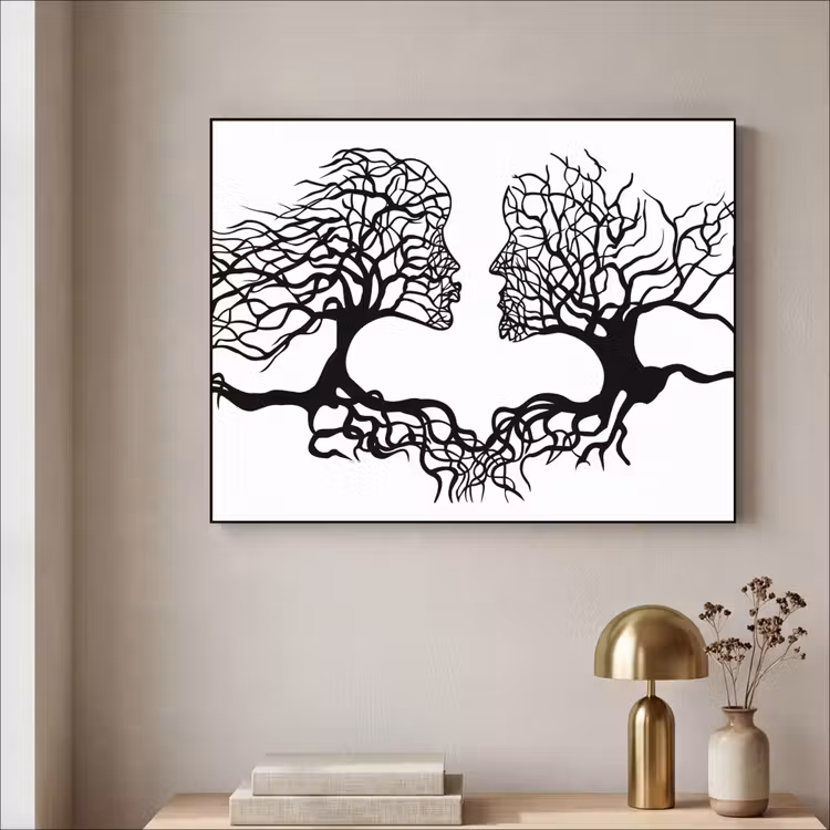 Bomen - Gezicht - Kunst - Abstract Textielframe - compleet frame klein -sfeer2