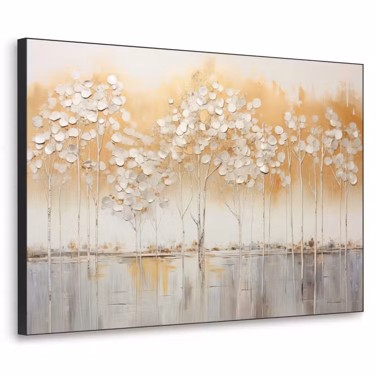 Bomen - Kunst - Acryl - Natuur Textielframe zwart klein -3d