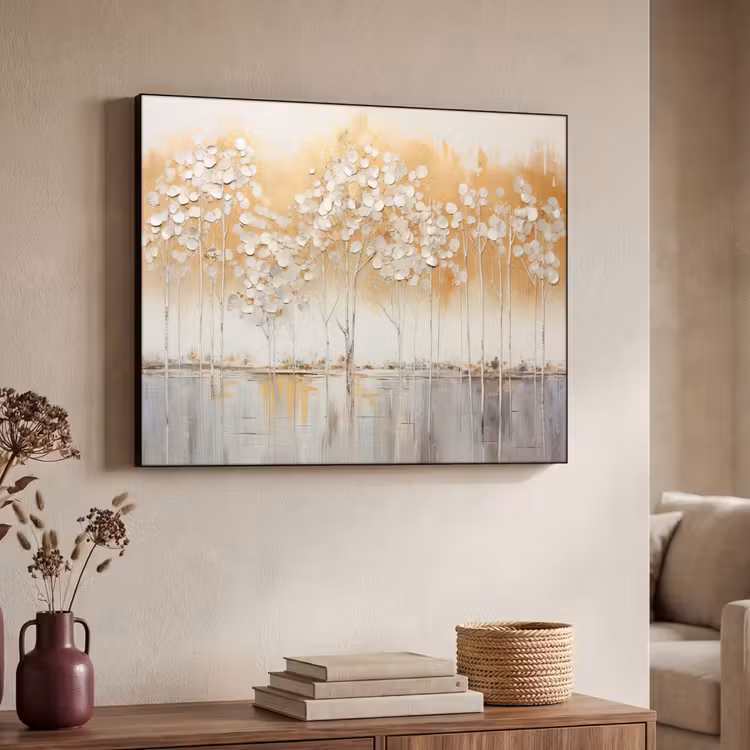 Bomen - Kunst - Acryl - Natuur Textielframe zwart klein -sfeer3
