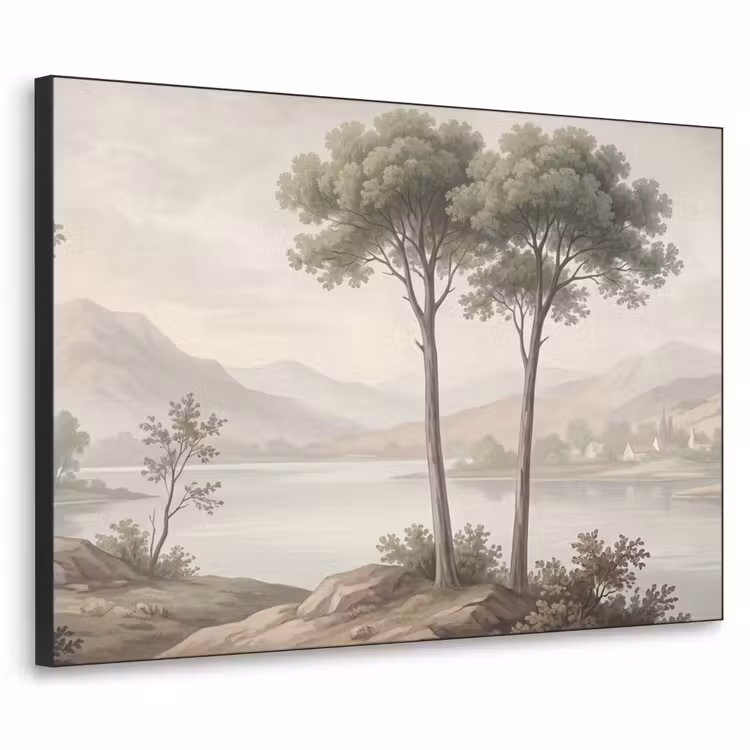 Bomen - Meer - Bergen - Illustratie Textielframe zwart klein -3d