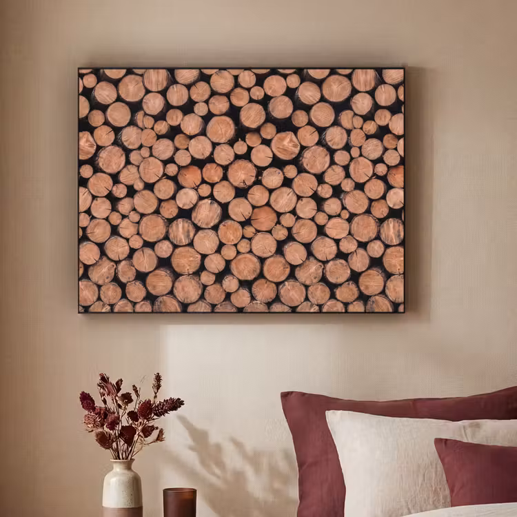 Houtblokken - Textuur - Patroon - Bruin - Rustiek Textielframe zwart klein -sfeer1