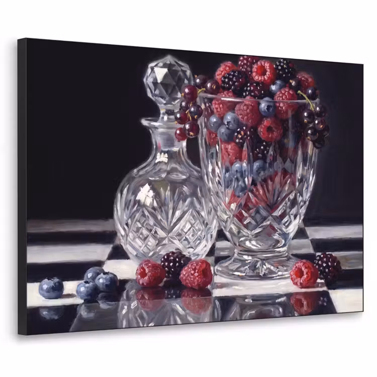Art Frame - Beeren – Kristall – Stillleben - Bessen - Kristal - Stilleven Textielframe zwart klein