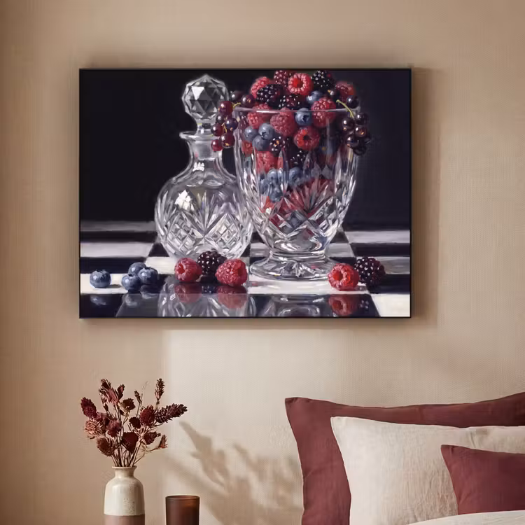 Art Frame - Beeren – Kristall – Stillleben - Bessen - Kristal - Stilleven Textielframe zwart klein