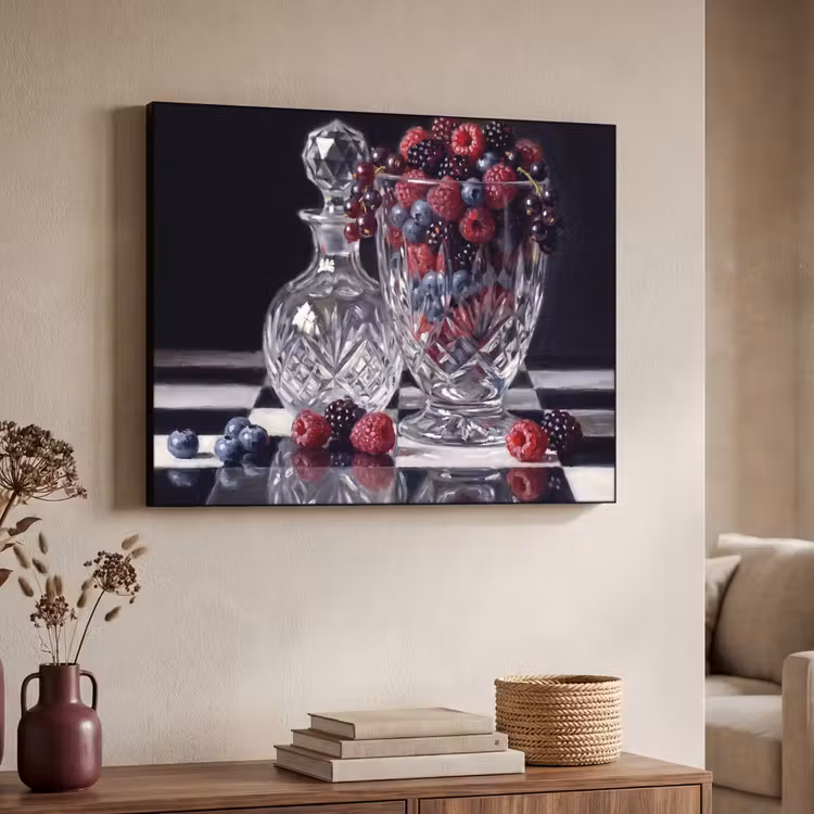 Art Frame - Beeren – Kristall – Stillleben - Bessen - Kristal - Stilleven Textielframe zwart klein