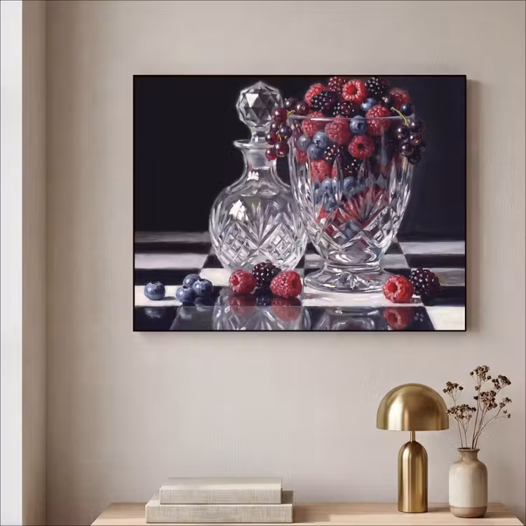 Art Frame - Beeren – Kristall – Stillleben - Bessen - Kristal - Stilleven Textielframe zwart klein