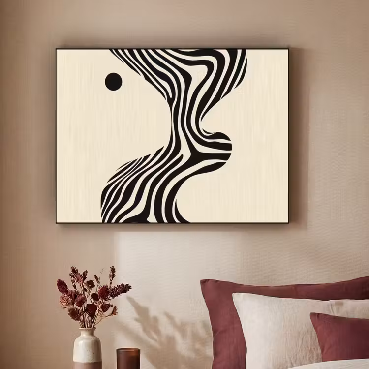 Beige - Lijnen - Golvend - Abstract Textielframe - compleet frame klein -sfeer1