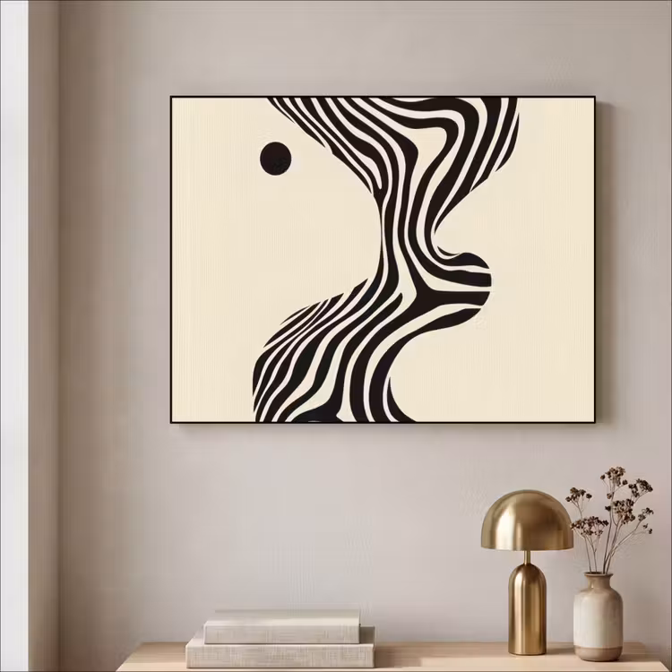 Beige - Lijnen - Golvend - Abstract Textielframe - compleet frame klein -sfeer2