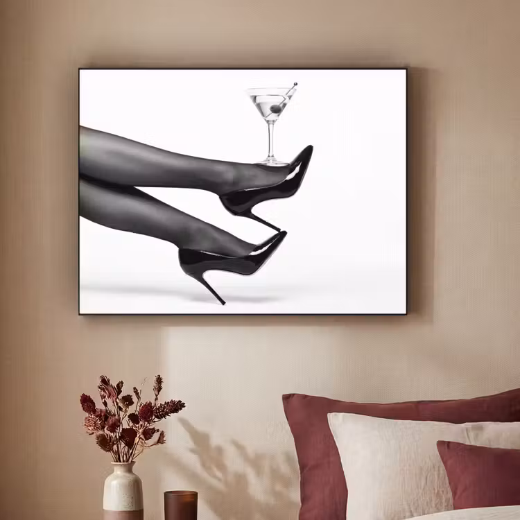 Benen - Hakken - Glas - Zwart - Wit - Speels Textielframe zwart klein -sfeer1