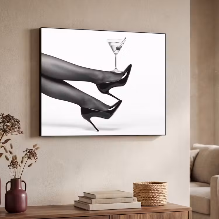 Benen - Hakken - Glas - Zwart - Wit - Speels Textielframe zwart klein -sfeer3