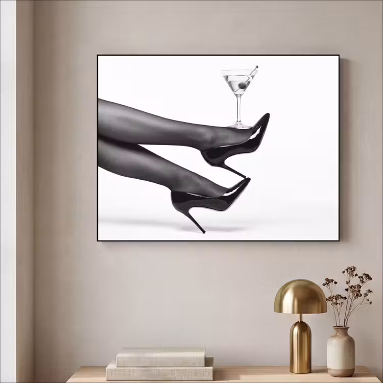 Benen - Hakken - Glas - Zwart - Wit - Speels Textielframe zwart klein -sfeer2