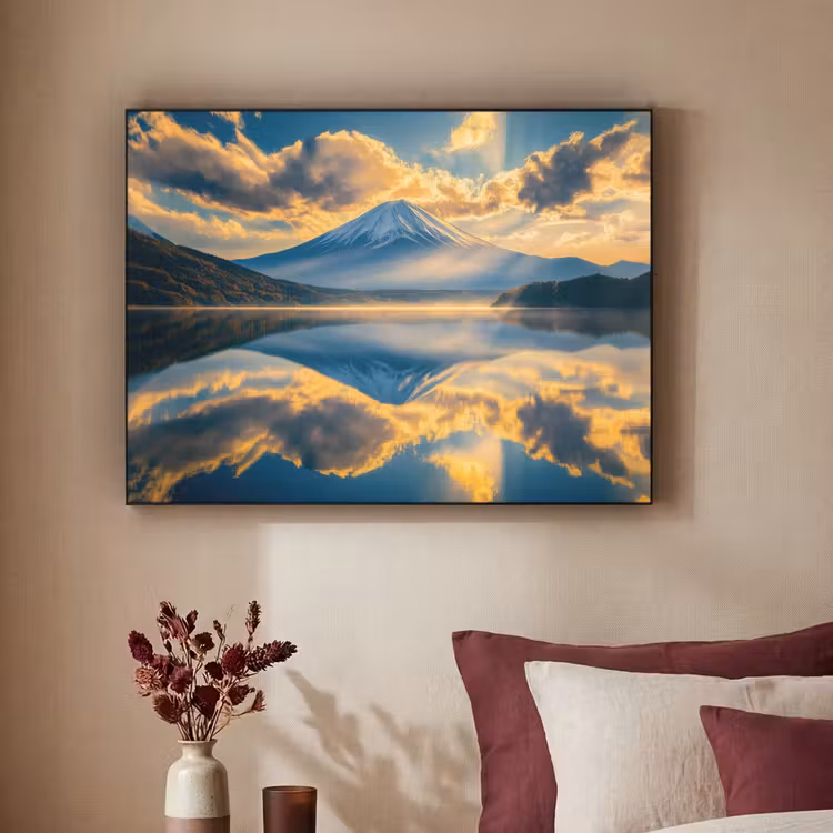 Berg - Rivier - Zonsondergang Textielframe - compleet frame klein -sfeer1