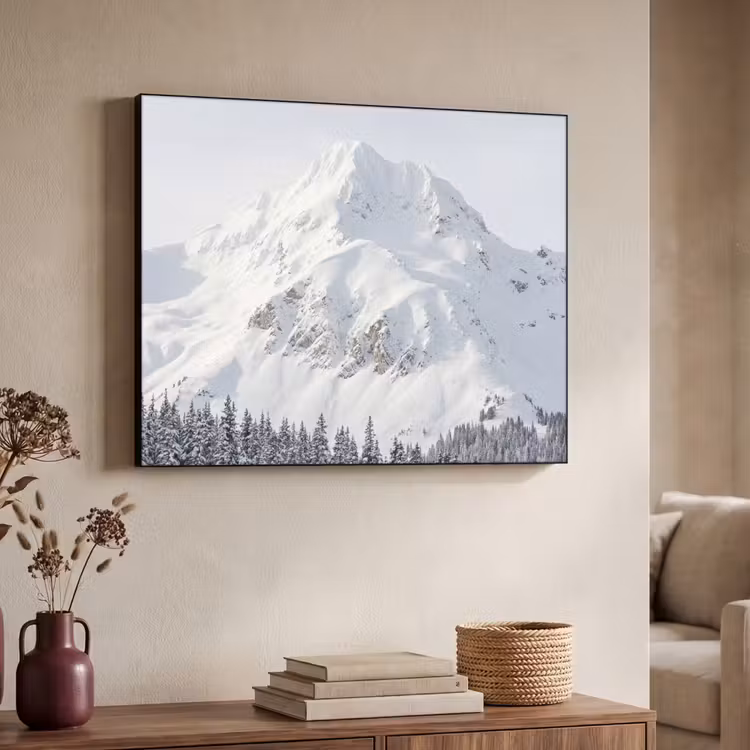 Berg - Sneeuw - Winter - Natuur - Wit Textielframe zwart klein -sfeer3
