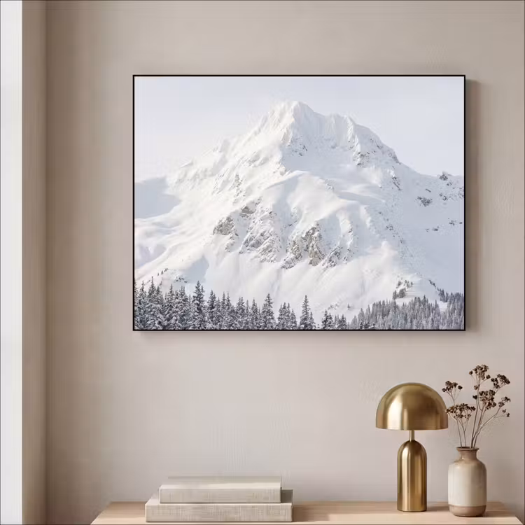 Berg - Sneeuw - Winter - Natuur - Wit Textielframe zwart klein -sfeer2