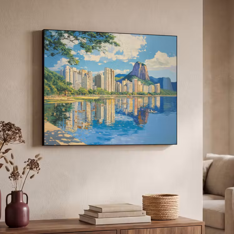 Berg - Skyline - Strand - Water Textielframe zwart klein -sfeer3