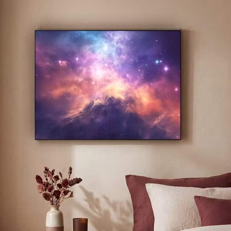 Berg - Sterrenhemel - Ruimte - Neon Textielframe zwart klein -sfeer1