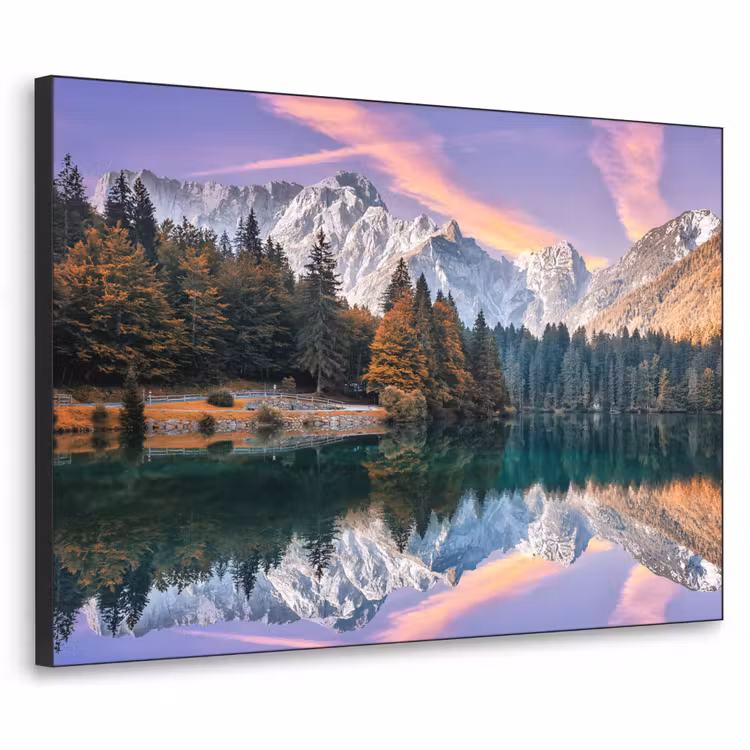 Bergen - Bos - Water - Lucht - Roze - Paars Textielframe zwart klein -3d