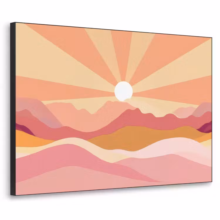 Bergen - Abstract - Zonnestralen - Roze Textielframe zwart klein -3d