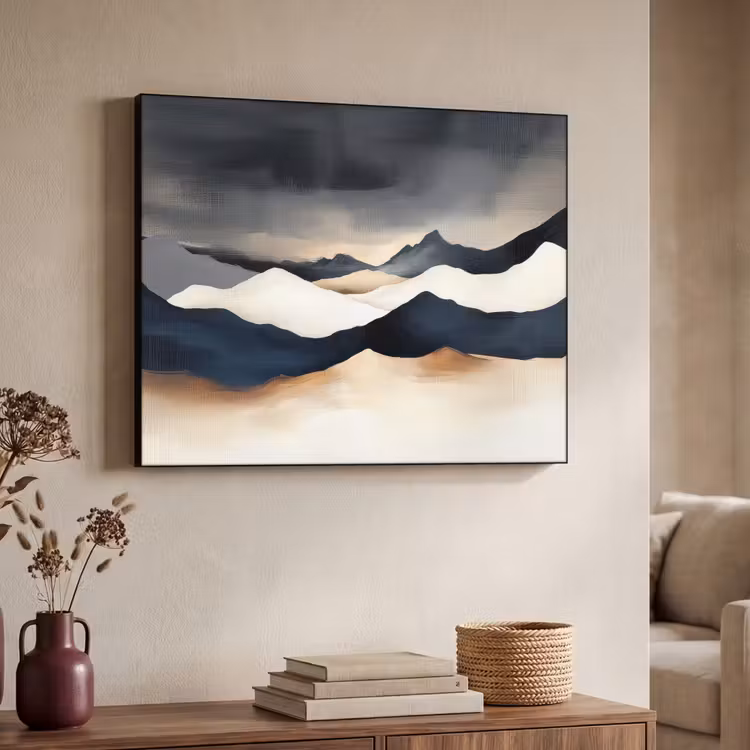 Bergen - Donkerblauw - Landschap Textielframe - compleet frame klein -sfeer3