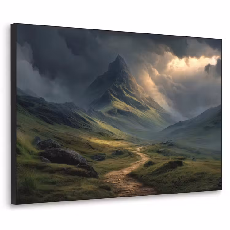 Bergen - Kronkelpad - Groen - Wolken Textielframe - compleet frame klein -3d