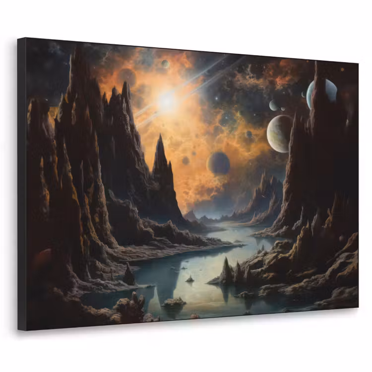 Gebergte - Rafijn - Rivier - Planeten Textielframe zwart klein -3d