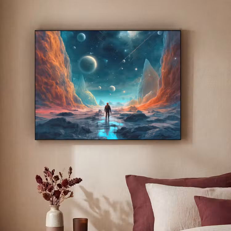 Bergen - Ruimte - Planeten - Astronaut Textielframe zwart klein -sfeer1