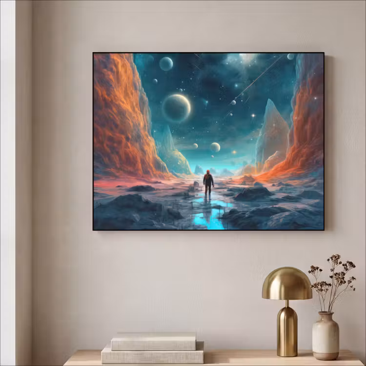 Bergen - Ruimte - Planeten - Astronaut Textielframe zwart klein -sfeer2