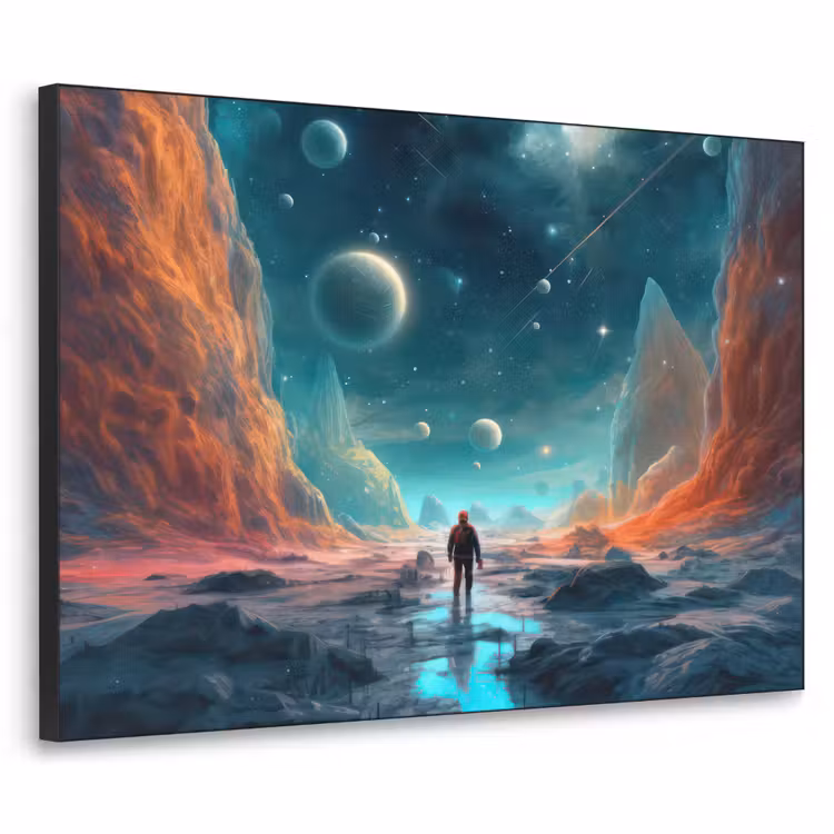 Bergen - Ruimte - Planeten - Astronaut Textielframe zwart klein -3d