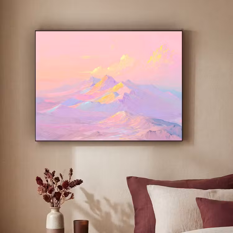Bergtoppen - Wolken - Dromerig Textielframe - compleet frame klein -sfeer1