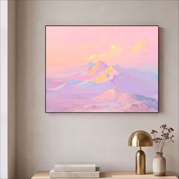 Bergtoppen - Wolken - Dromerig Textielframe - compleet frame klein -sfeer2