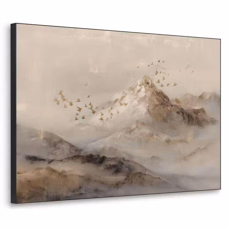 Berglandschap - Mist  - Penseelstreken Textielframe - compleet frame klein -3d