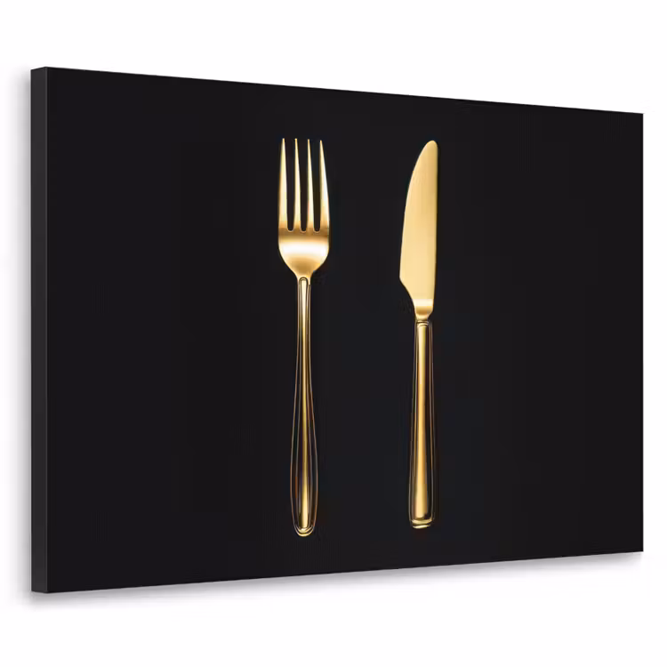 Bestek - Goud - Mes - Vork Textielframe zwart klein -3d