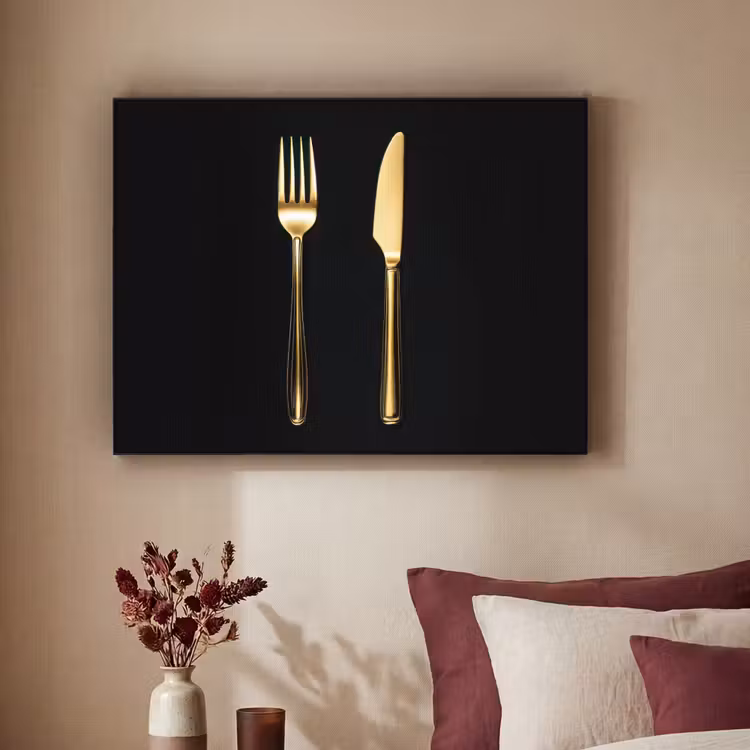Bestek - Goud - Mes - Vork Textielframe zwart klein -sfeer1