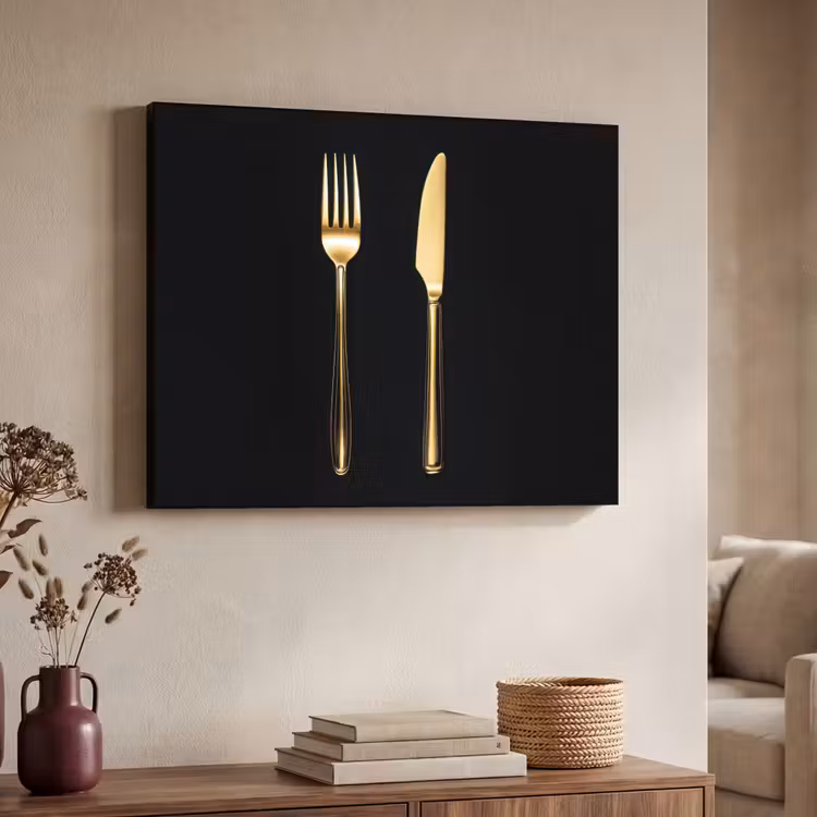 Bestek - Goud - Mes - Vork Textielframe zwart klein -sfeer3