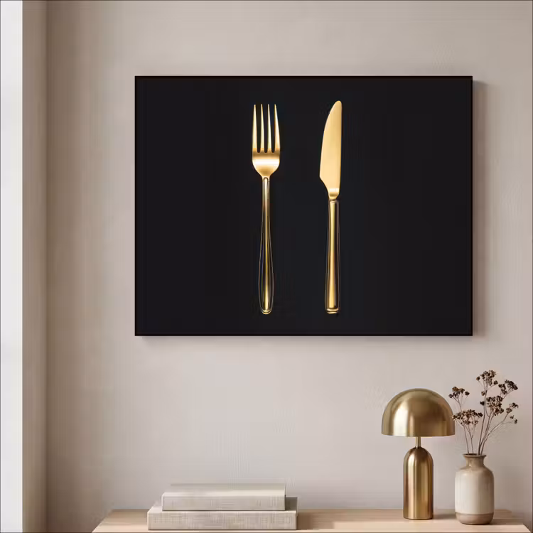 Bestek - Goud - Mes - Vork Textielframe zwart klein -sfeer2