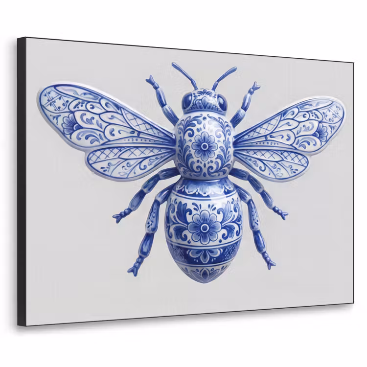 Art Frame - Biene - Modern - Delft - Blau - Bij - Modern - Delfts - Blauw Textielframe zwart klein