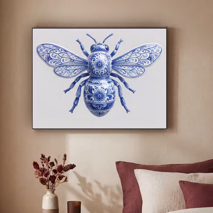 Art Frame - Biene - Modern - Delft - Blau - Bij - Modern - Delfts - Blauw Textielframe zwart klein