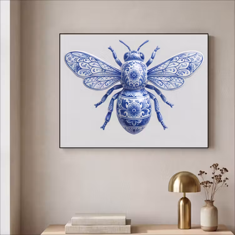 Art Frame - Biene - Modern - Delft - Blau - Bij - Modern - Delfts - Blauw Textielframe zwart klein